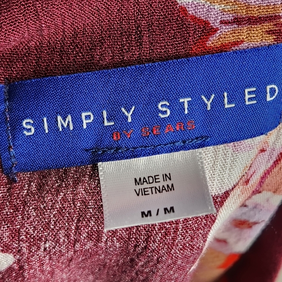 Simply Styled Wine Color Floral Print Surplice Neck Long Sleeve Top Size Medium - Picture 8 of 11